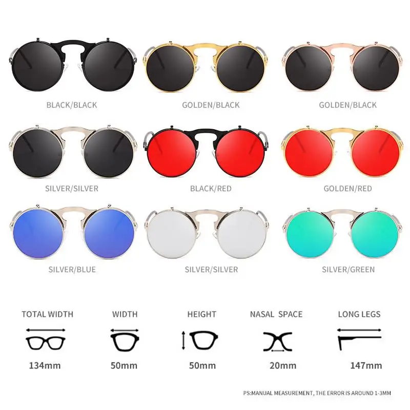 

Vintage Steampunk Flip Sunglasses Retro Round Metal Frame Sun Glasses for Men Women Brand Designer Circle Glasses