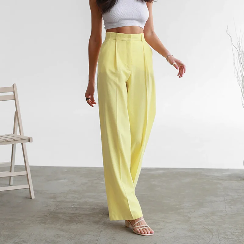 

Summer Loose Casual Trousers For Women High Waist Maxi Wide Leg Pants Female Elegant 2021 Fashion Clothes New