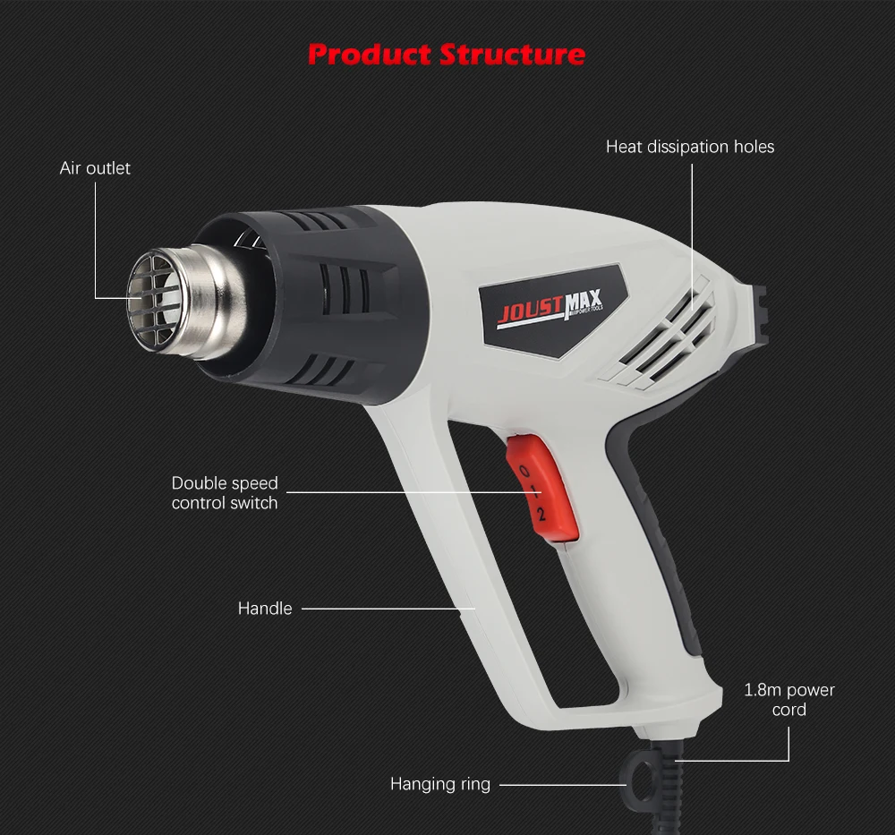 Hot Air Gun Electric Adjustable Temperature JST2503 2000W Handheld Heat Gun Shrinking Power Tools Two Speeds Temperature