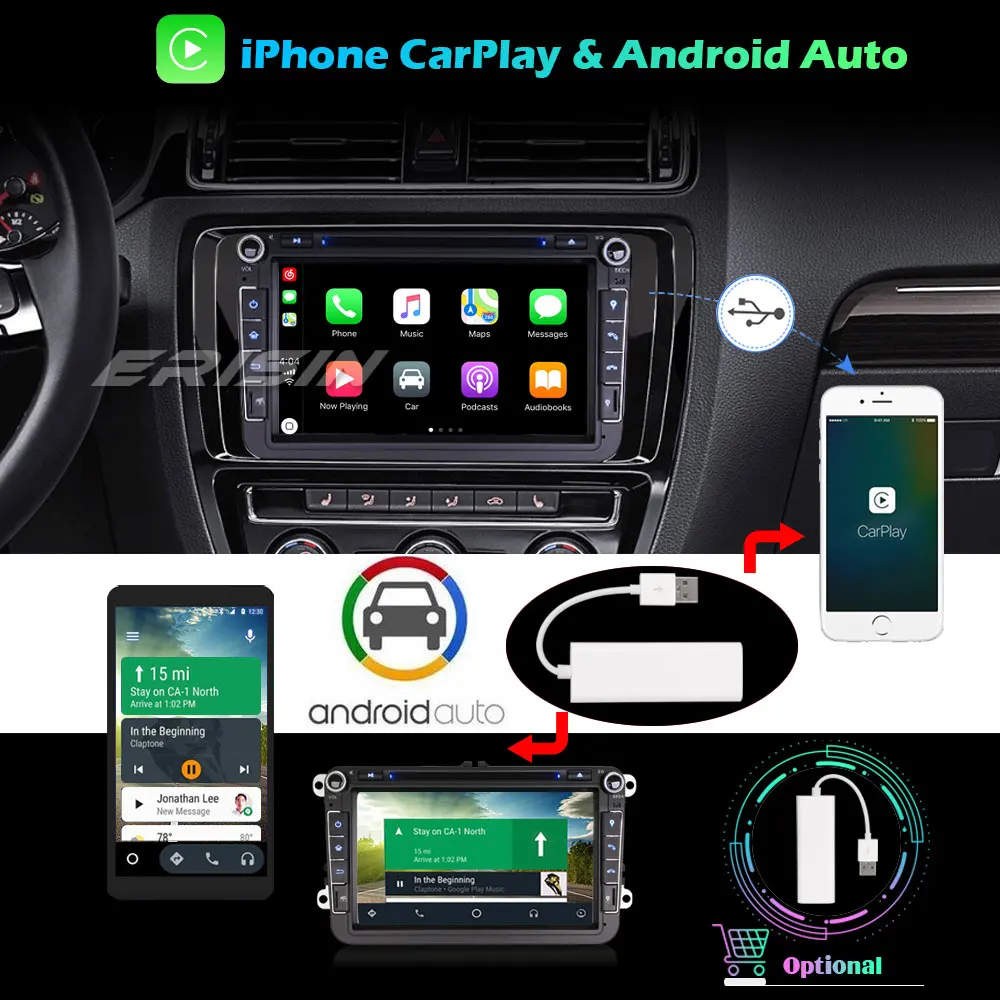 Автомобильный DVD-плеер Erisin 8 дюймов Android 10 0 GPS DAB + OPS Wi-Fi OBD для VW Passat Polo Golf 5/6 Tiguan Caddy Seat
