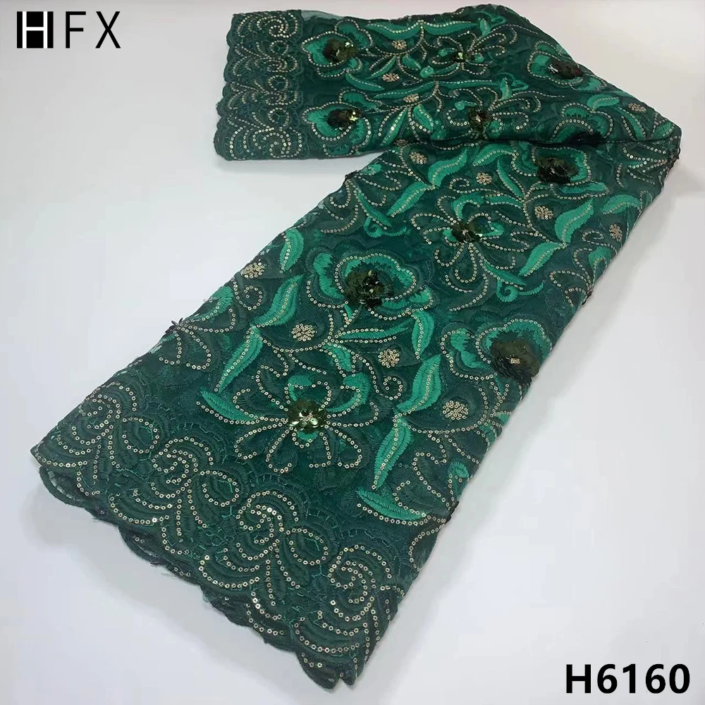 

HFX African Sequins Lace Fabric 2021 High Quality asoebi Nigerian Wedding Lace Fabrics 5Yards French Tulle Lace Material H6160