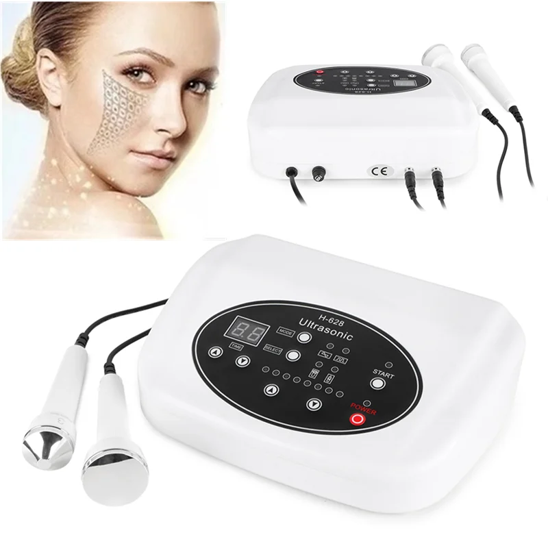 2 Probes Ultrasound Facial Body Skin Massager Therapy Ultrasonic Beauty Machine