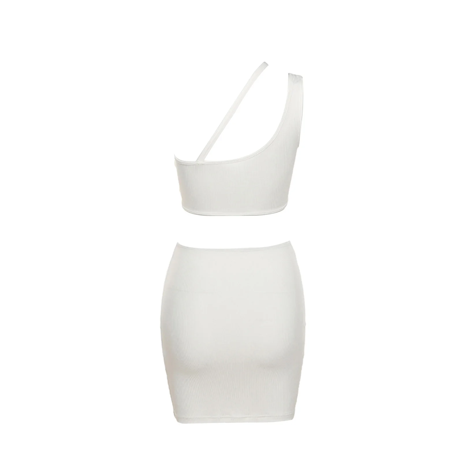 

Women Sexy Two-piece Clothes Set Solid Color Sleeveless Hollow Out Crop Tops and Skirt Black White