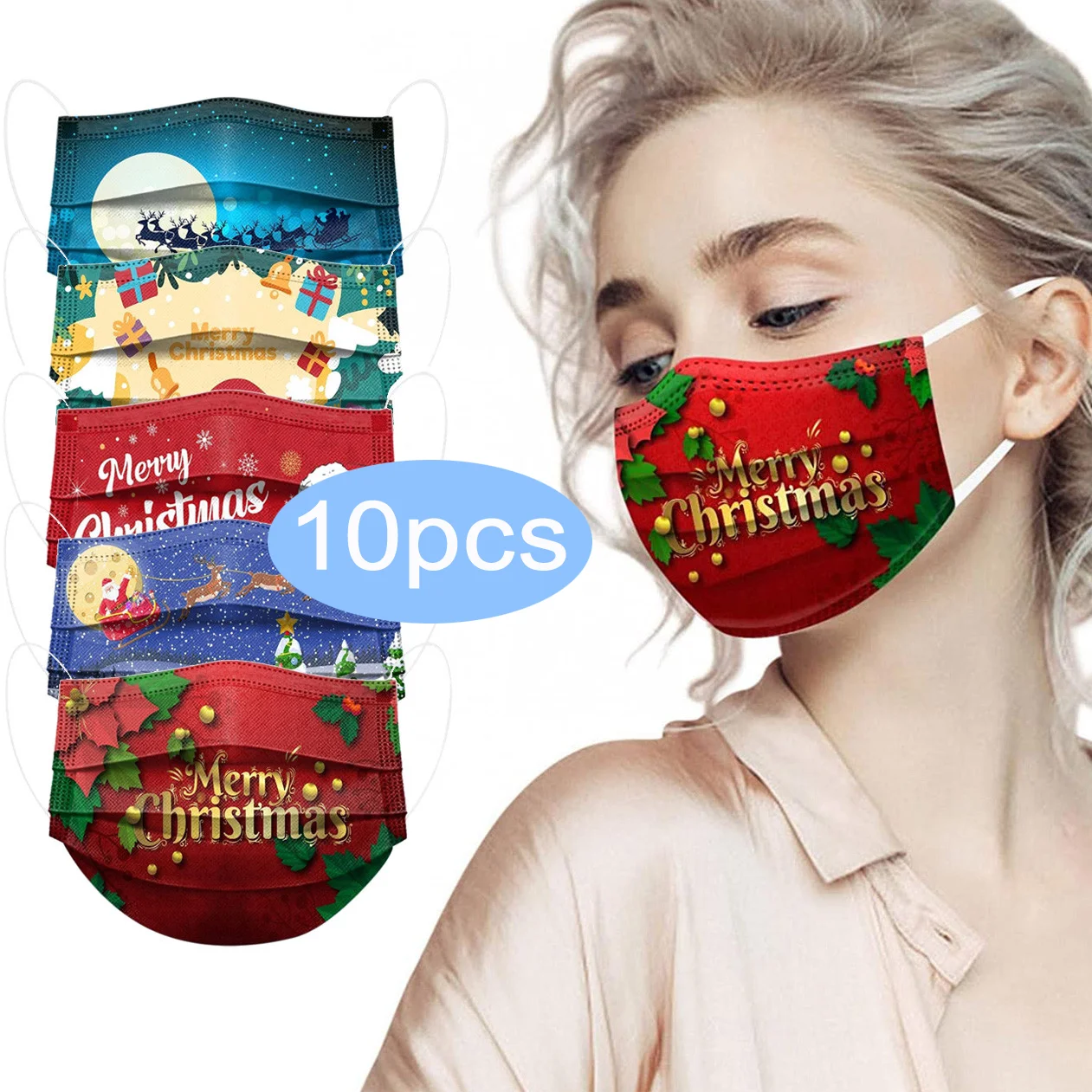 

10pcs Mask For Face Women Disposable Mask 3 Layer Halloween Cosplay Christmas Masks Maseczki Jednorazowe Masque Noel Navidad