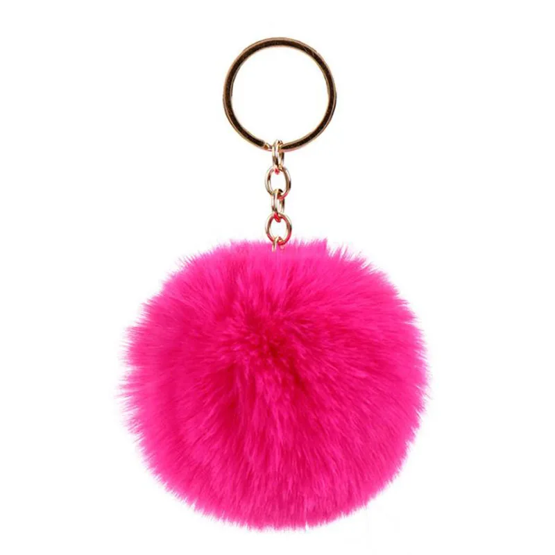 819240 8cm Simple Pompom Fur ball Keychain Artificial Rabbit Fur Animal Key Chain For Woman Car Bag Accessories Key Ring 15 colors - Цвет: 819240