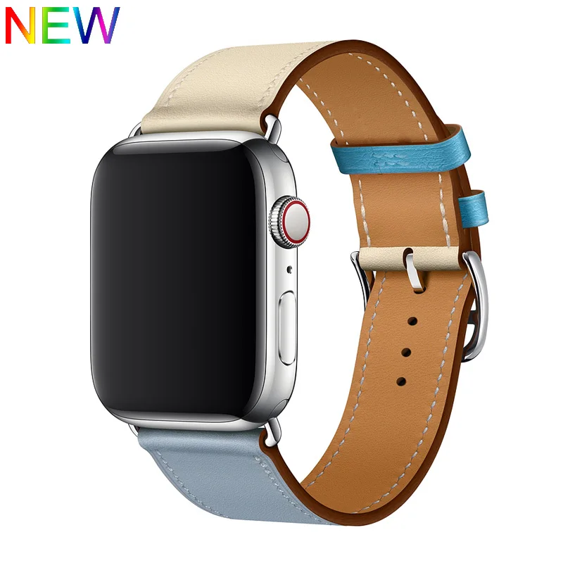 Lin Craie Bleu Кожаный ремешок для apple watch band iwatch band Pulseira apple watch 5 4 3 2 ремешок 44 мм 40 мм 42 мм 38 мм браслет correa - Цвет ремешка: Lin Craie Bleu