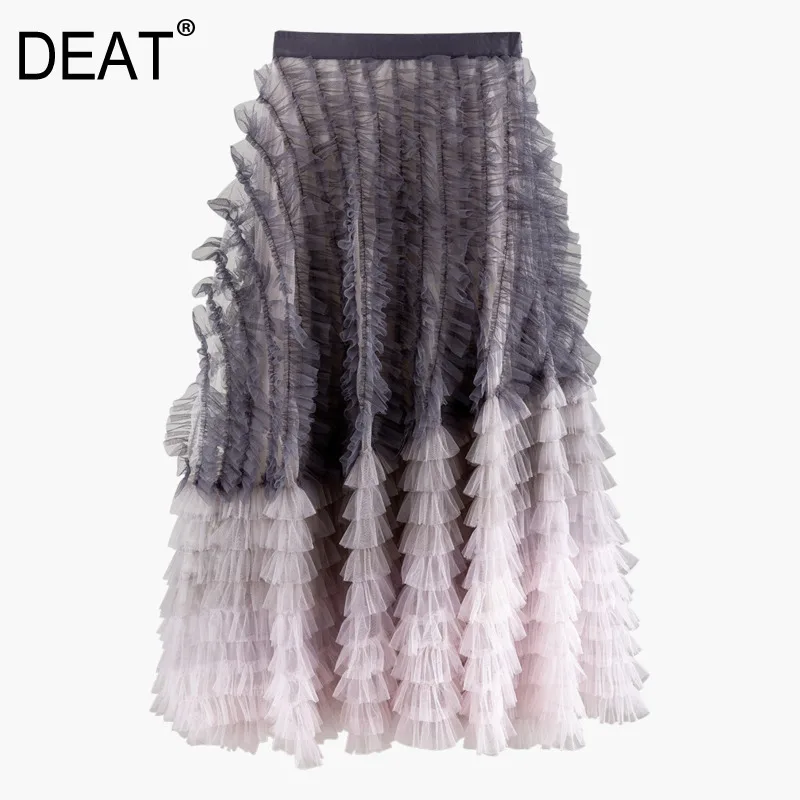 Женская винтажная юбка-качели DEAT свободная сетчатая юбка с высокой эластичной