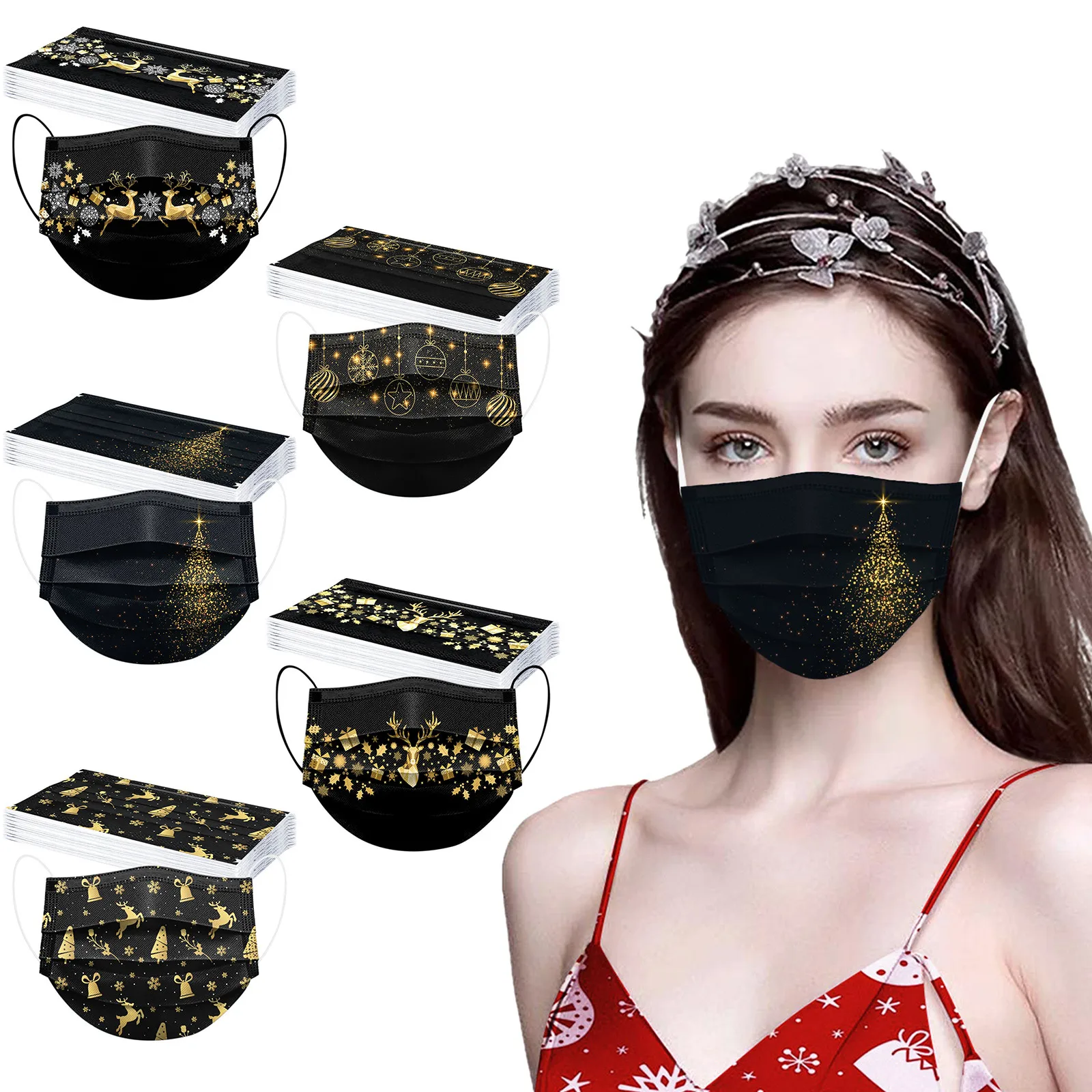 Смешанные 50 шт. рождественские маски для взрослых одноразовая маска женщин
