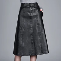autumn winter black a line pu leather skirt for women high waist 4xl keen length skirts