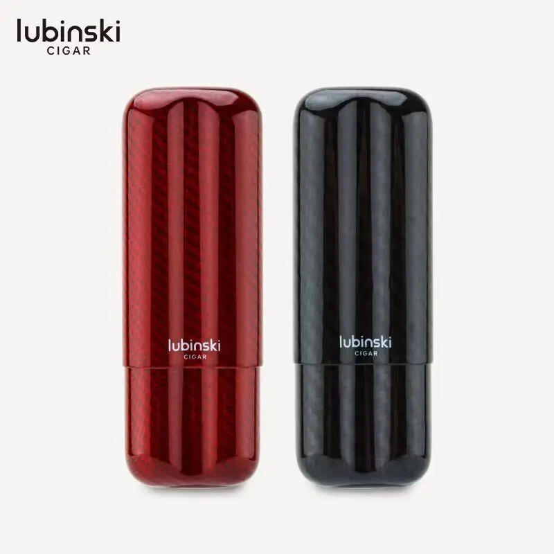 

LUBINSKI Elegant Carbon Fiber Gloss 2 Tube Cigar Holder Cigar Case Humidor Cigarette Smoking Accessories Tobacco Fit Cohiba