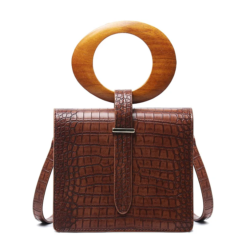 

High-Grade Leopard Print Women's Bags 2020 New Ring Personality Wooden Handle Hand Bag Shoulder Messenger Small Package
