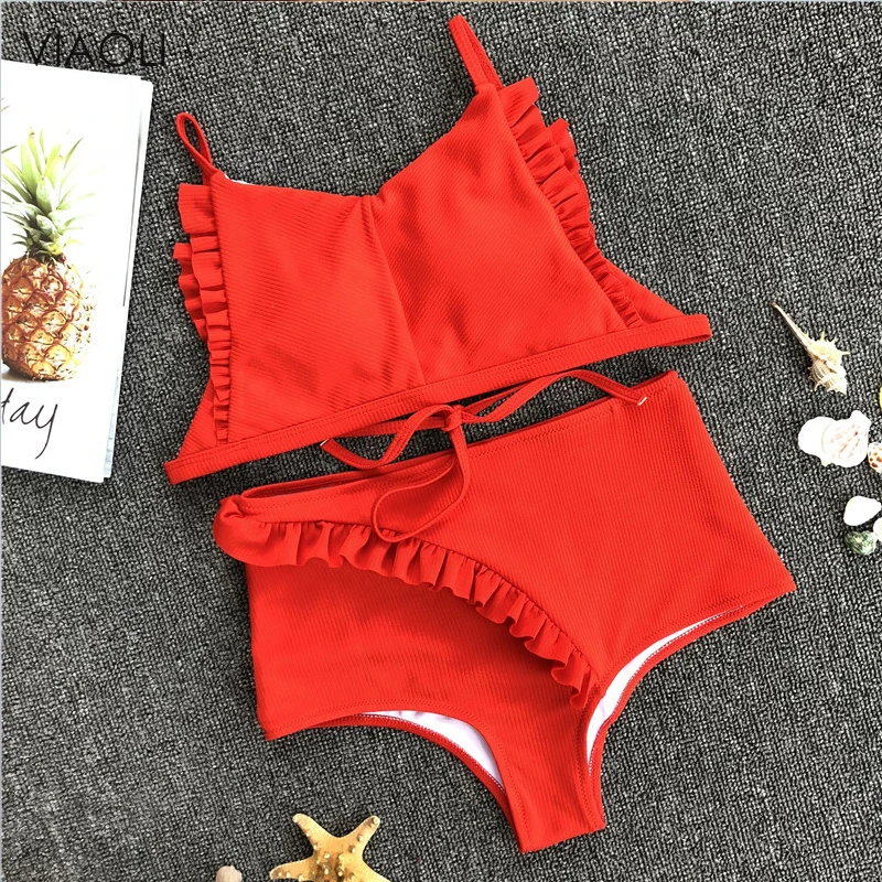 Новые пикантные однотонные Высокая Талия бикини набор Для женщин с