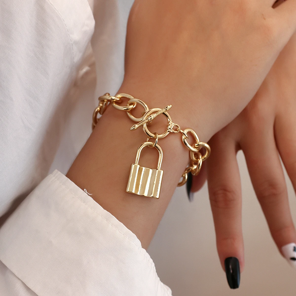 

Браслеты ALLYES в богемном стиле женские, простые модные ювелирные украшения в стиле панк с толстыми звеньями Цепи золотого цвета, бижутерия