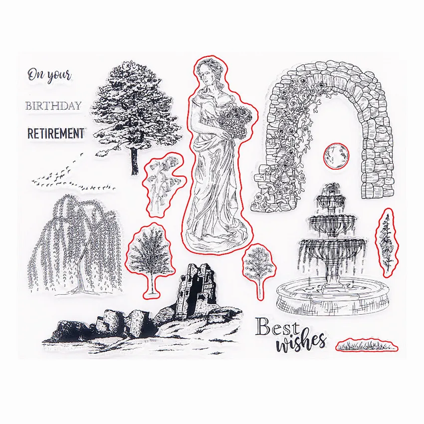 22x17 5 см Сад Леди Прозрачный печать прозрачные наклейки Трафаретный вырубной