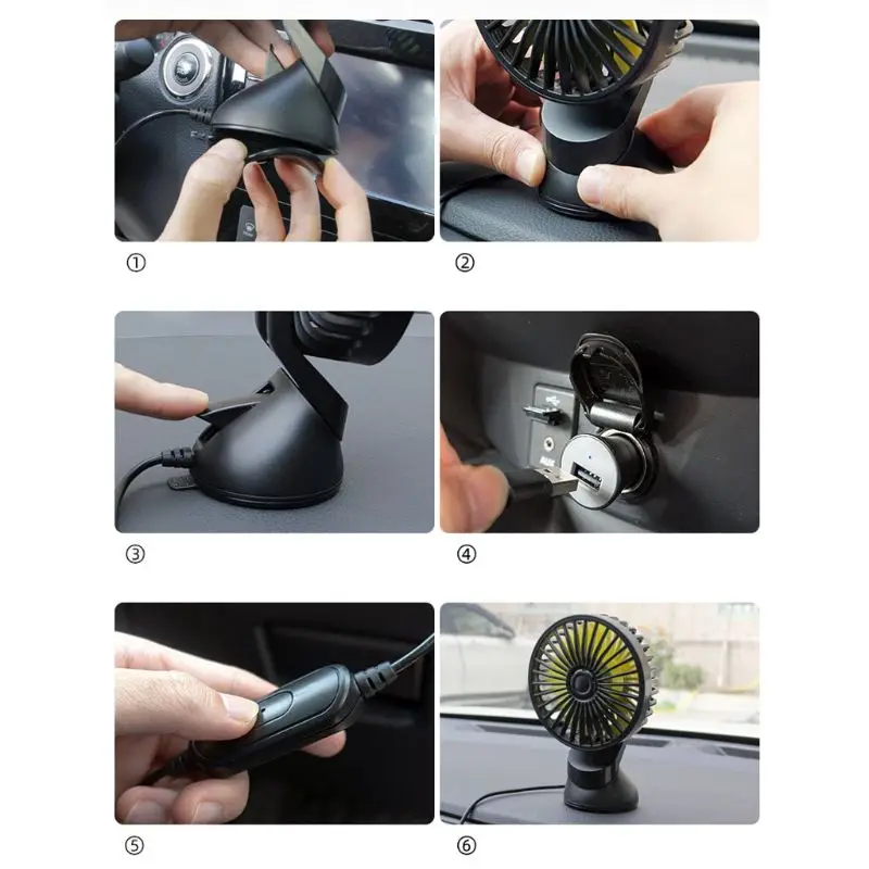 

Suction Cup Single Head Car Fan Three Speed Control USB Fan for SUV Boat Office K92C