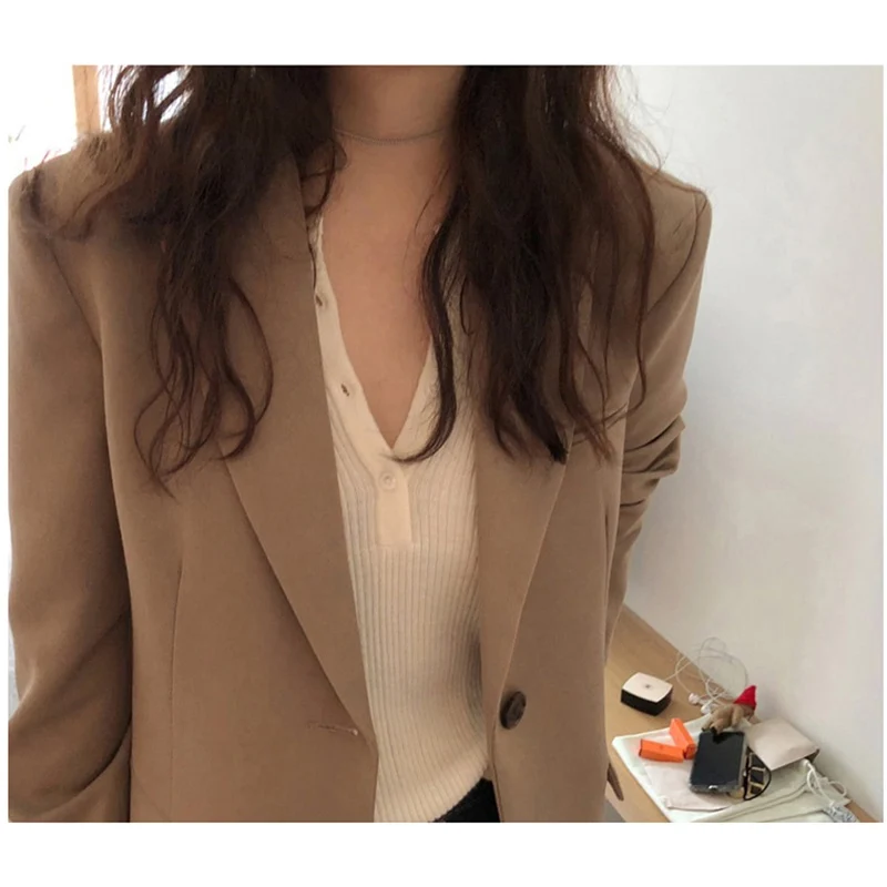 

Spring New Fashion Blazer Jacket Women Casual Pockets Long Sleeve Work Suit Coat Office Lady Solid Slim Blazers 2021
