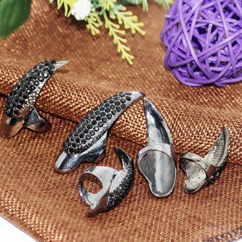 

10 Pcs/Set Men Women False Nail Black Crystal Claw Paw Talon Finger Rings J9