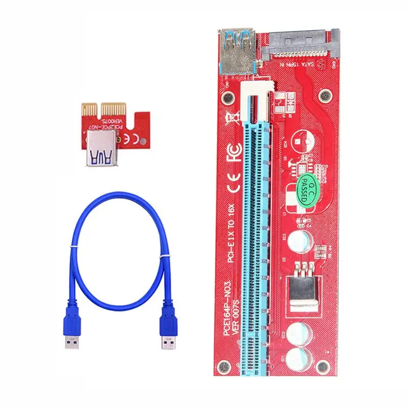 

10 шт. VER007 PCI-E Riser Card 007S PCI Express PCIE 1X 16X адаптер 60 см 100 см USB 3,0 кабель SATA мощность для GPU Miner