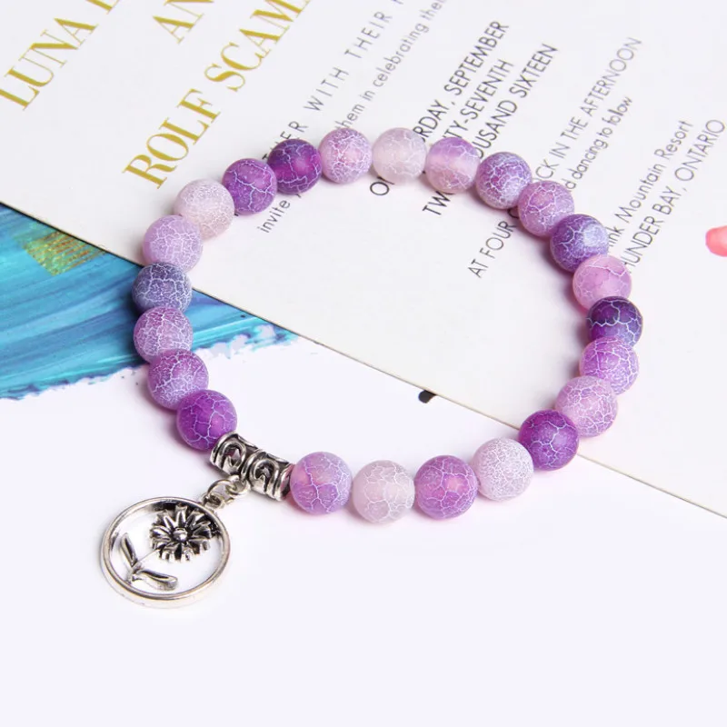 

Wwomen Weathered Agate Stone Hollow Flower Pendant Bracelet Vintage Elegant Jewelry Accessories Gift