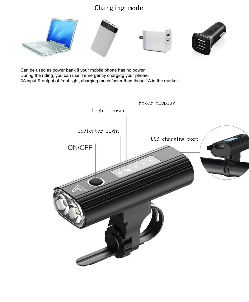 Умная Индукционная велосипед передний светильник USB светодиодный головной с