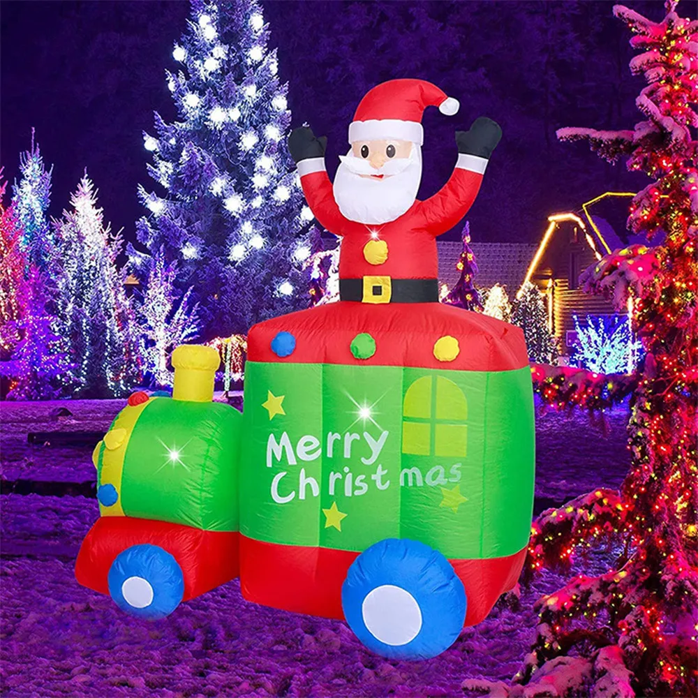 

180cm Christmas Lighted Inflatable Santa Claus with Train LED Light Toy Christmas Decoration Outdoor Yard Prop Parties Ornament