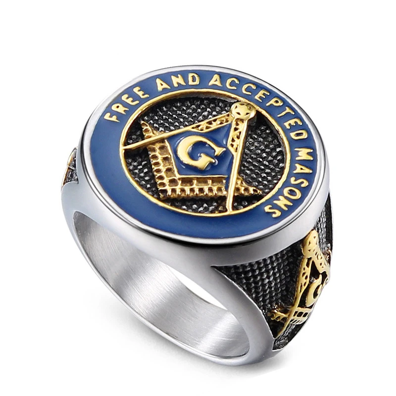 New 3 color Masonic Free Mason Rings Men Stainless Steel Signet Freemason Silver Blue Freemasonry Punk Jewelry Mens Male Gifts