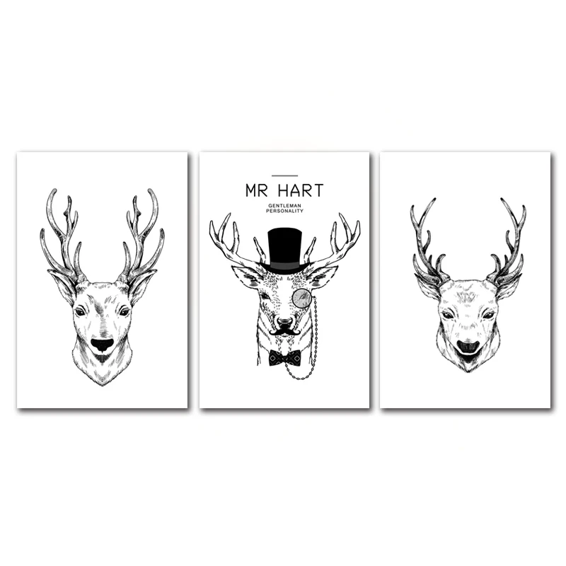 Черно белая линия животных в нордическом современном стиле плакат с лосем