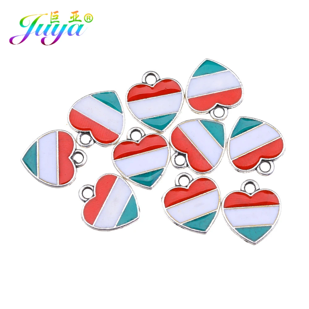 As Photo 10 Pieces Juya DIY эмалированные Очаровательные Подвески Supplis Cz Стразы в форме сердца Национальный флаг США амулеты для создания модных ювелирных изделий - Окраска металла: As Photo 10 Pieces