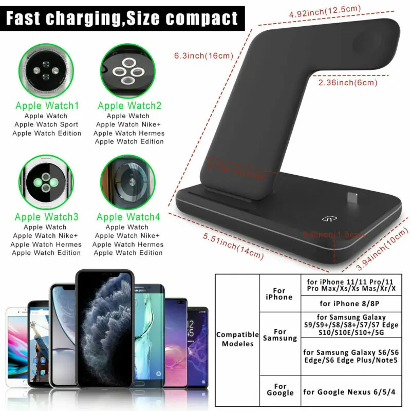 For iPhone 11 Pro Max XS 3 In 1 Wireless Charger Charging Station Dock Stand | Электроника