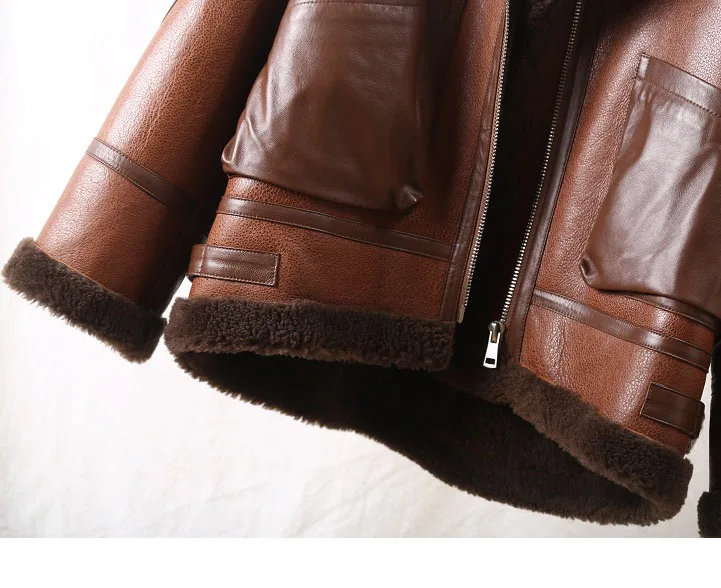 Winter Lamb Fur Bomber Real leather Jacket Women New Sheepskin Double Face Shearling Coat Oversized Genuine Leather Jackets