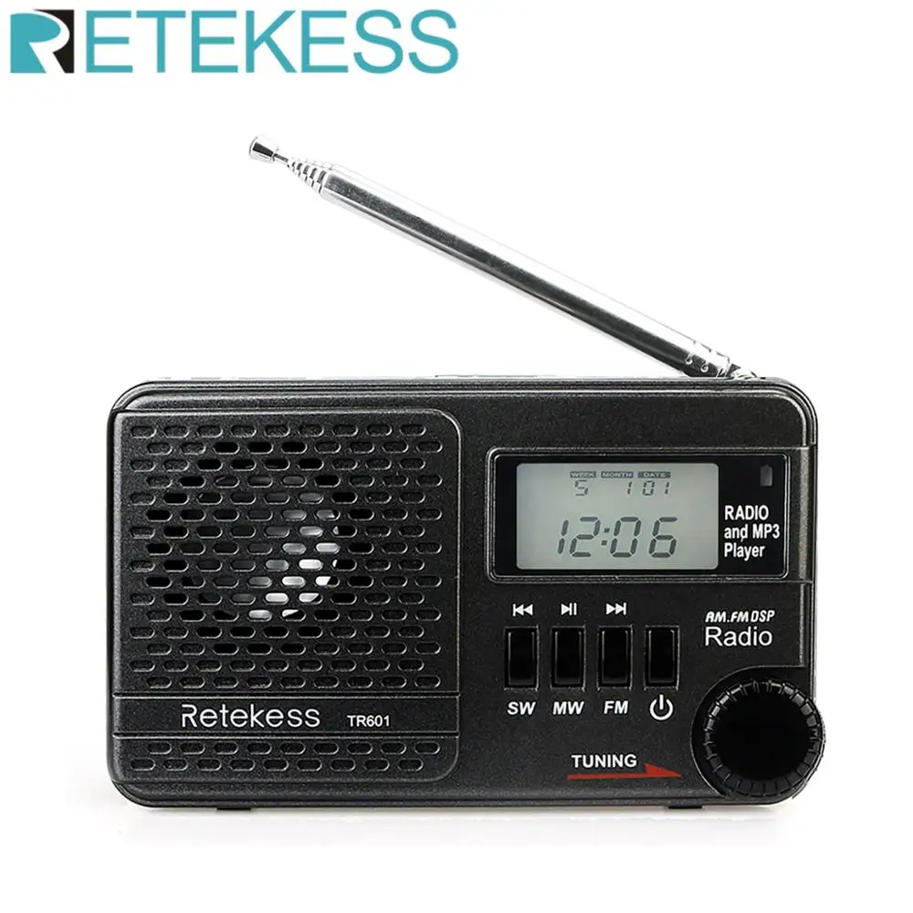 Цифровой будильник RETEKESS TR601 радио DSP/FM/AM/SW приемник Mp3 плеер 9K/10K тюнинг Micro SD карта и