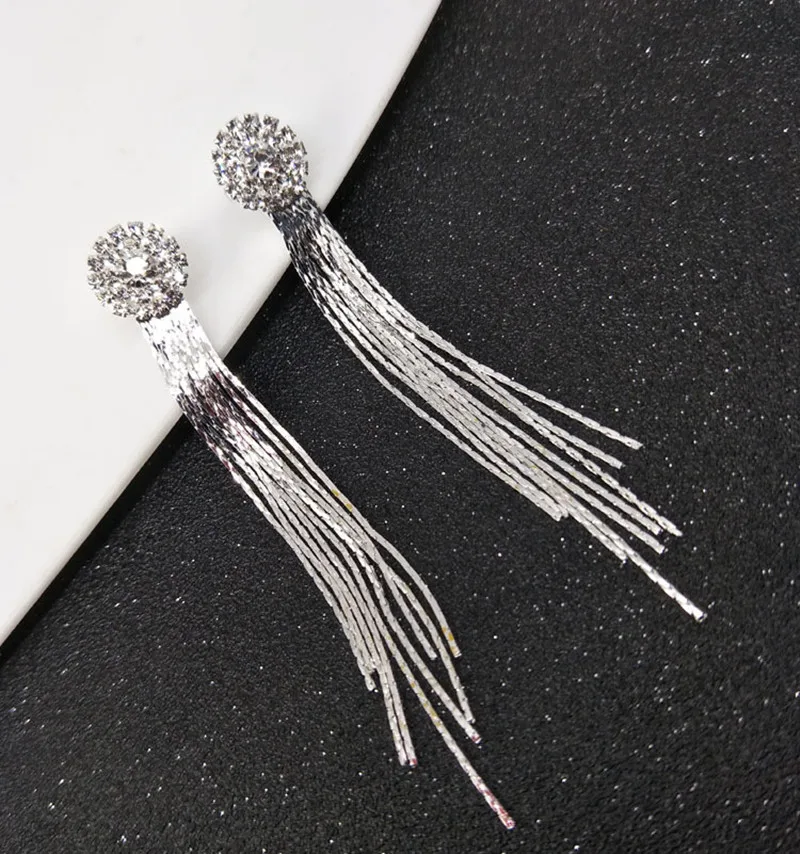 

Earrings for women oorbellen statement chain pendientes largos crystal stud tassel trendy geometric Euro-American Fringed