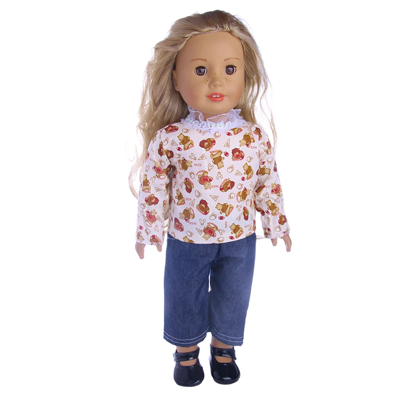 Футболка и штаны LUCKDOLL с принтом подходит для 18-дюймовых американских кукол 43 см