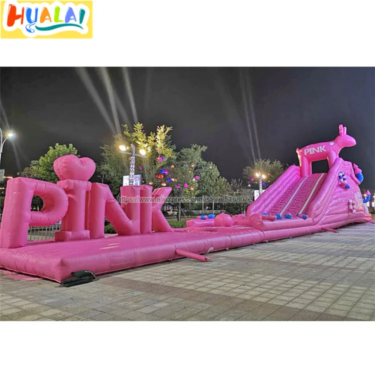 Открытый Гигантский Надувной розовый водная горка с бассейном аквапарк