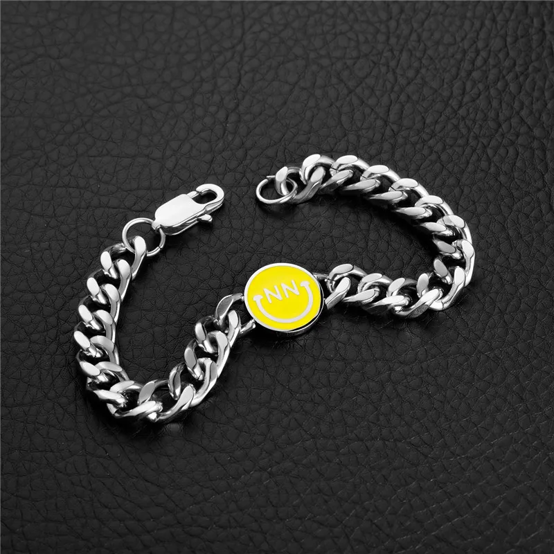 Новый набор из 3 штук браслетов с улыбающимися лицами для мужчин из титановой стали с кубинской звеньевой цепочкой, модные браслеты аксессуары хип-хопа.