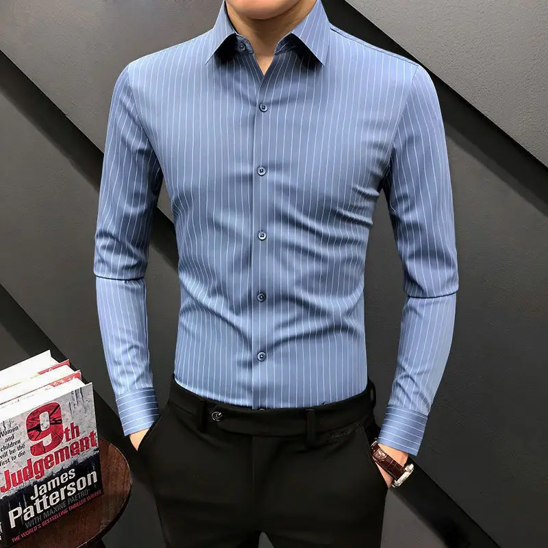 

2022 Men Spring Autumn New Slim Fit Long Sleeve Shirts Men Business Formal Wear Blouses Male Casual Dress Shirts O800