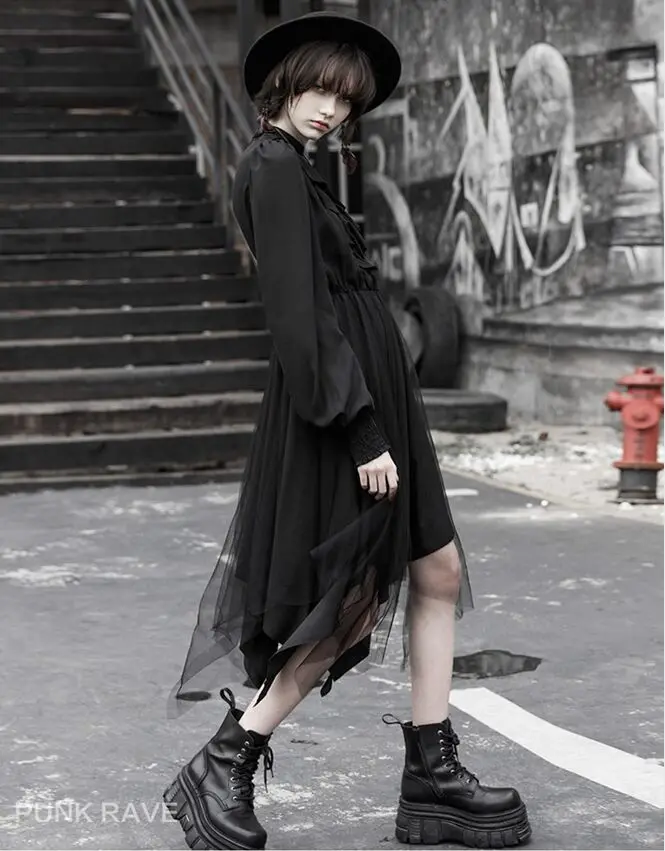 Женское длинное платье в стиле панк-рейва готическое с высоким воротником модные