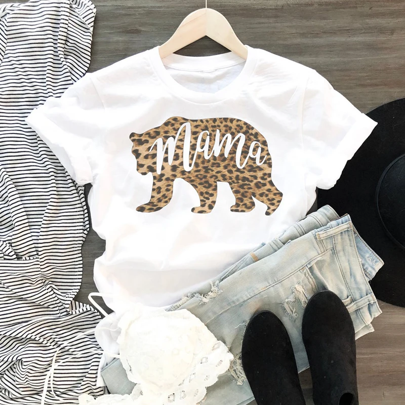 Футболка с леопардовым принтом Мама-Медведь модная женская футболка графическим