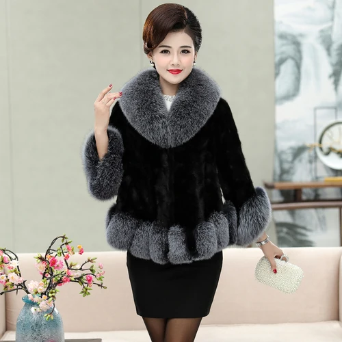Black Silver GOURS зимние женские меховые пальто и куртки черная кожаная одежда шуба из натуральной норки с лисьим меховым воротником теплые новые PG5829 - Цвет: Black Silver