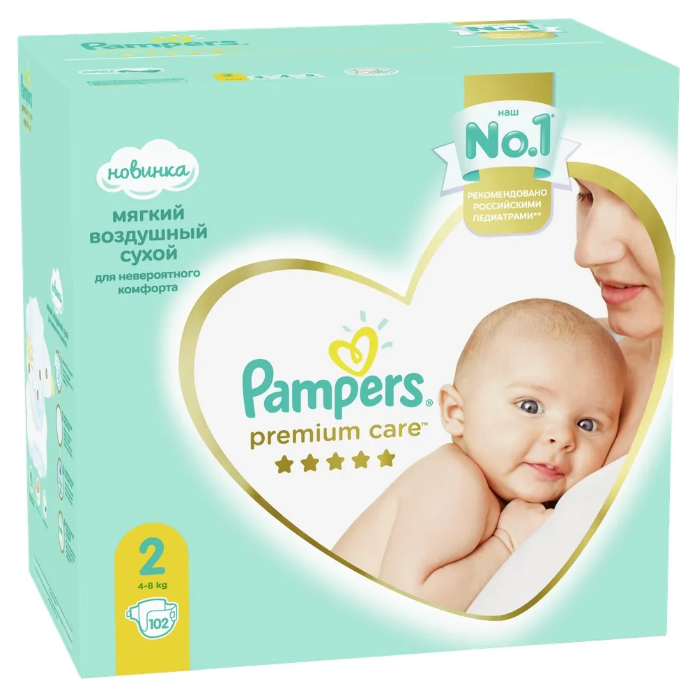 Подгузники Pampers Premium Care Размер 2 4-8кг 102 штуки | Мать и ребенок