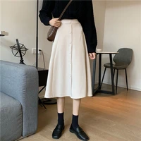 autumn winter women midi calf korean style corduroy skirts office ladies high waist a line solid color elegant skirt ds286