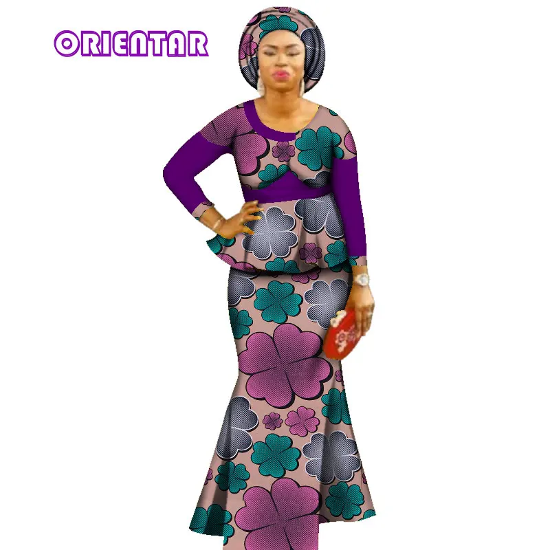 3 Pieces Autumn African Skirts Set Women African Dashiki Tops Skirt Set+Head Scarf Private Custom African Clothing WY2900
