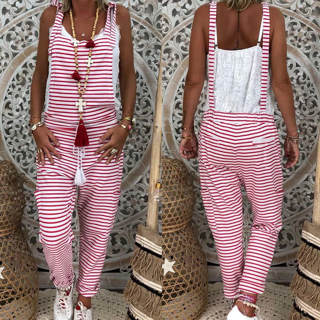 Модные женские комбинезоны 2020 вечерний летний комбинезон с карманами полосатый