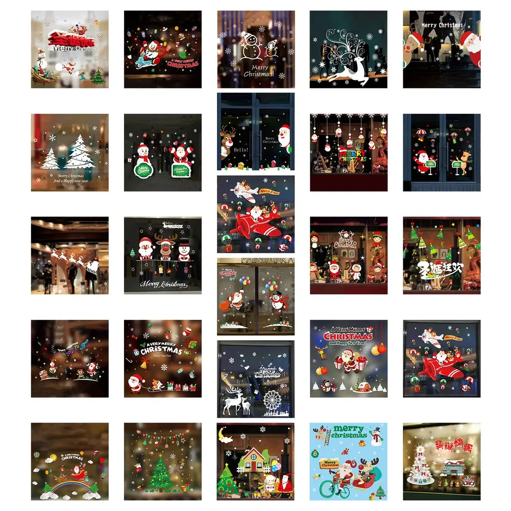 

2020 Merry Christmas Wall Stickers Window Glass Festival Wall Decals Santa Murals New Year Christmas Decorations for Home Decor