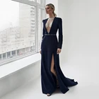 Платье свадебное атласное ТРАПЕЦИЕВИДНОЕ темно-синее с открытой спиной и разрезом сбоку