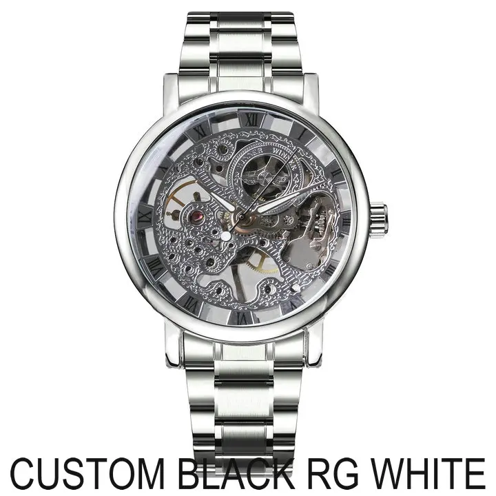 BLACK RG WHITE Победитель Топ Бренд роскошные классические механические часы для мужчин Скелет циферблат мода Бизнес Свадебный подарок золотые унисекс наручные часы - Цвет: BLACK RG WHITE
