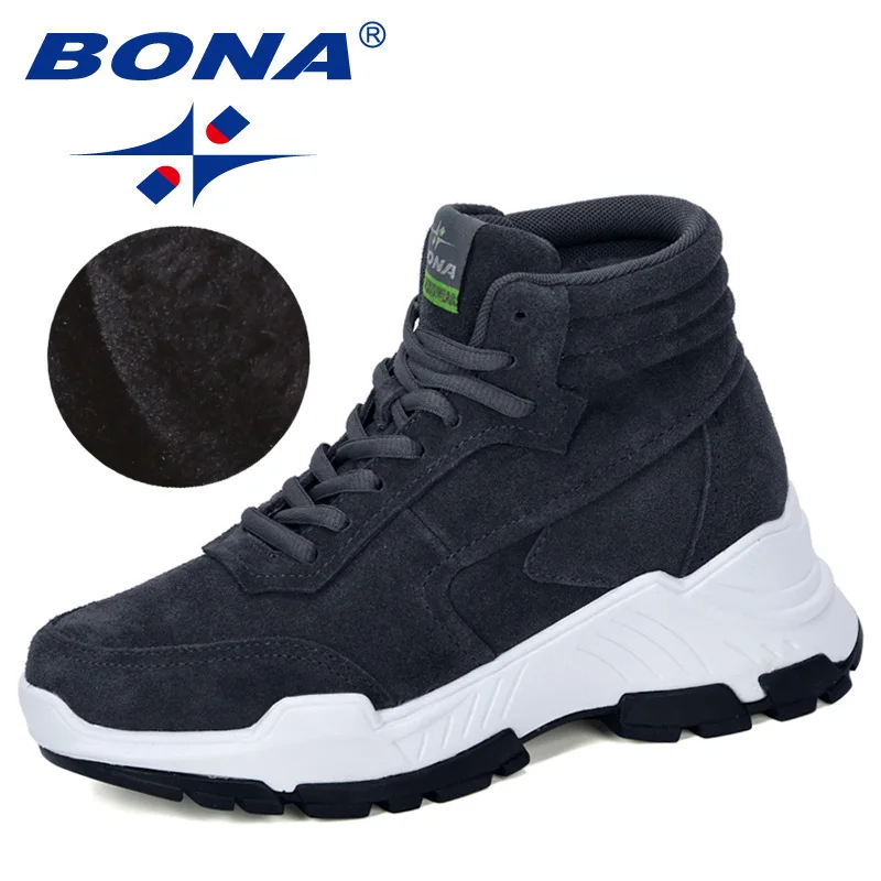 Dark grey BONA/Новинка года; дизайнерские замшевые кроссовки; Зимние теплые плюшевые ботинки на платформе; женская обувь для отдыха на высокой танкетке; удобная женская обувь - Цвет: Dark grey