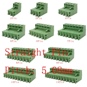 5Pairs 2EDG 5.08 mm Pitch PCB Screw Terminal Blocks Cable Connector 2/3/4/5/6/7/8/9/10P 12Pin Straight Pin Terminals Plug Socket