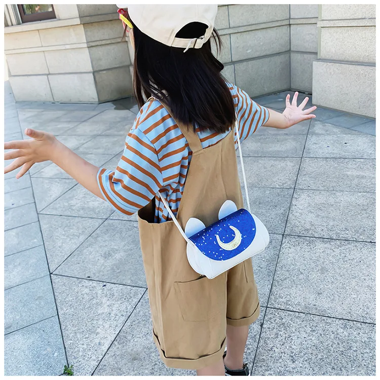 

Сумка для маленькой девочки, стильная сумка через плечо с узором в виде Луны, с блестками, с милыми кошачьими ушками, 5 цветов