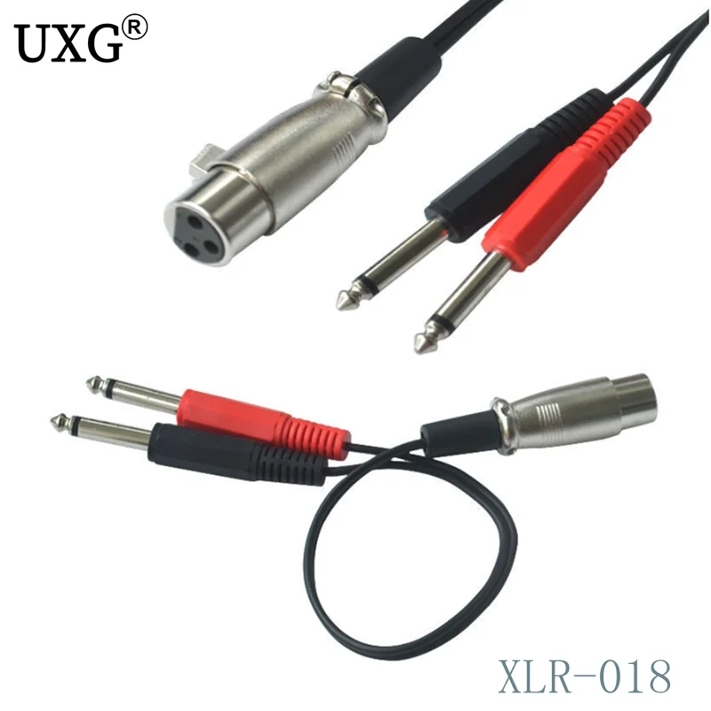 

3-Pin XLR Female to Dual 1/4" 6.35mm Mono Male Plug TRS Audio Y Cable Cord 1FT 0.3m